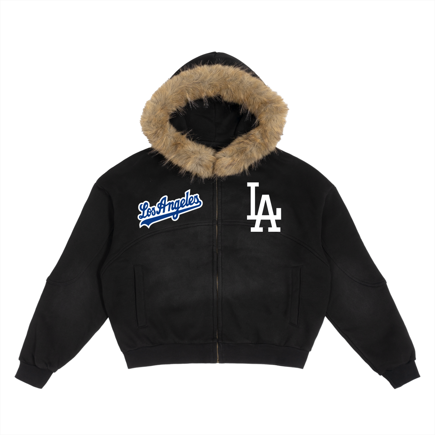 Sun Fade Boxy Detachable Fur Hoodie